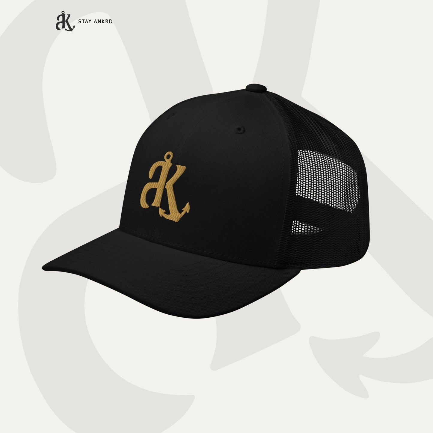 Black & Gold Trucker Cap – Ankrd Brand Mark
