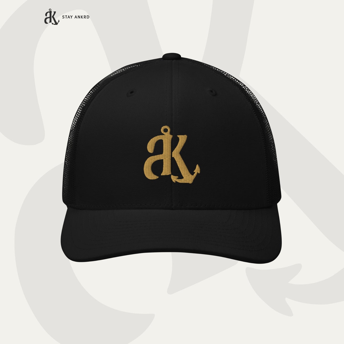 Black & Gold Trucker Cap – Ankrd Brand Mark