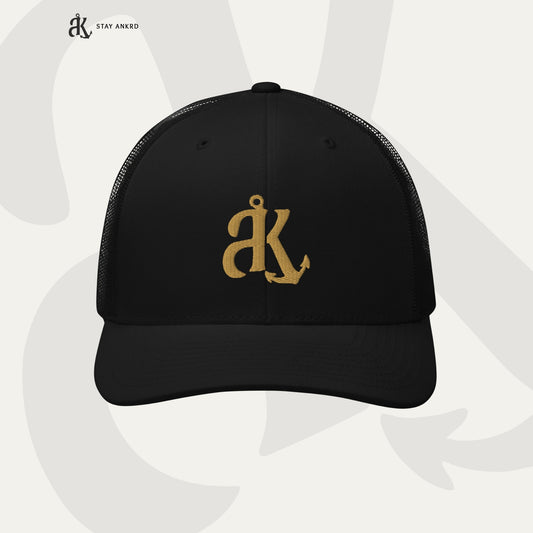Black & Gold Trucker Cap – Ankrd Brand Mark
