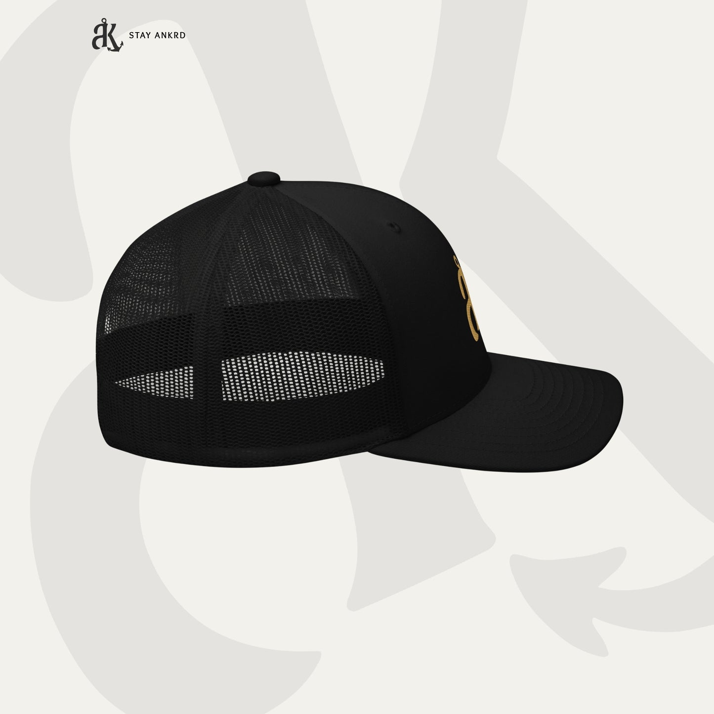 Black & Gold Trucker Cap – Ankrd Brand Mark